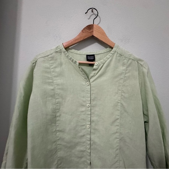Eileen Fisher% Linen Green Button Front Boxy Tunic Size Large - Picture 5 of 13